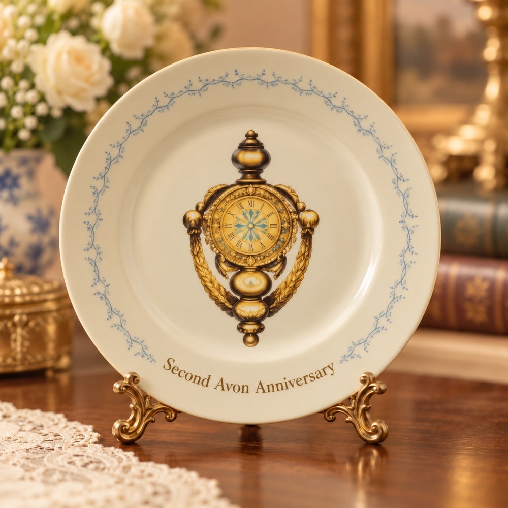 Avon Collector Plate Second Anniversary The Avon Doorknocker Vintage White Gold